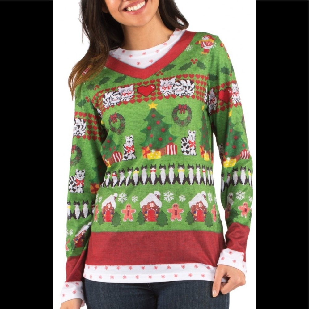 New ugly Christmas sweater t-shirt cats snowman new Halloween costume